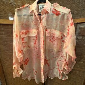 Carole Little Sheer Floral Pink and Red Blouse